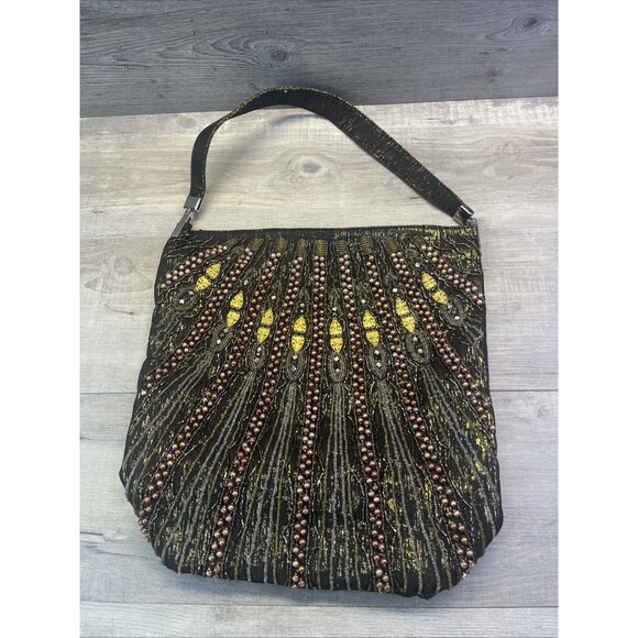 Nicole Lee Handbags - Nicole Lee Beaded Purse Vintage Gold Copper Hobo Bag